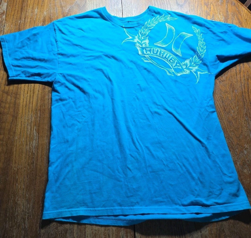 Y2K Vintage Hurley Graphic Short Sleeve T-shirt Grunge Skate Surf XL Blue gallery