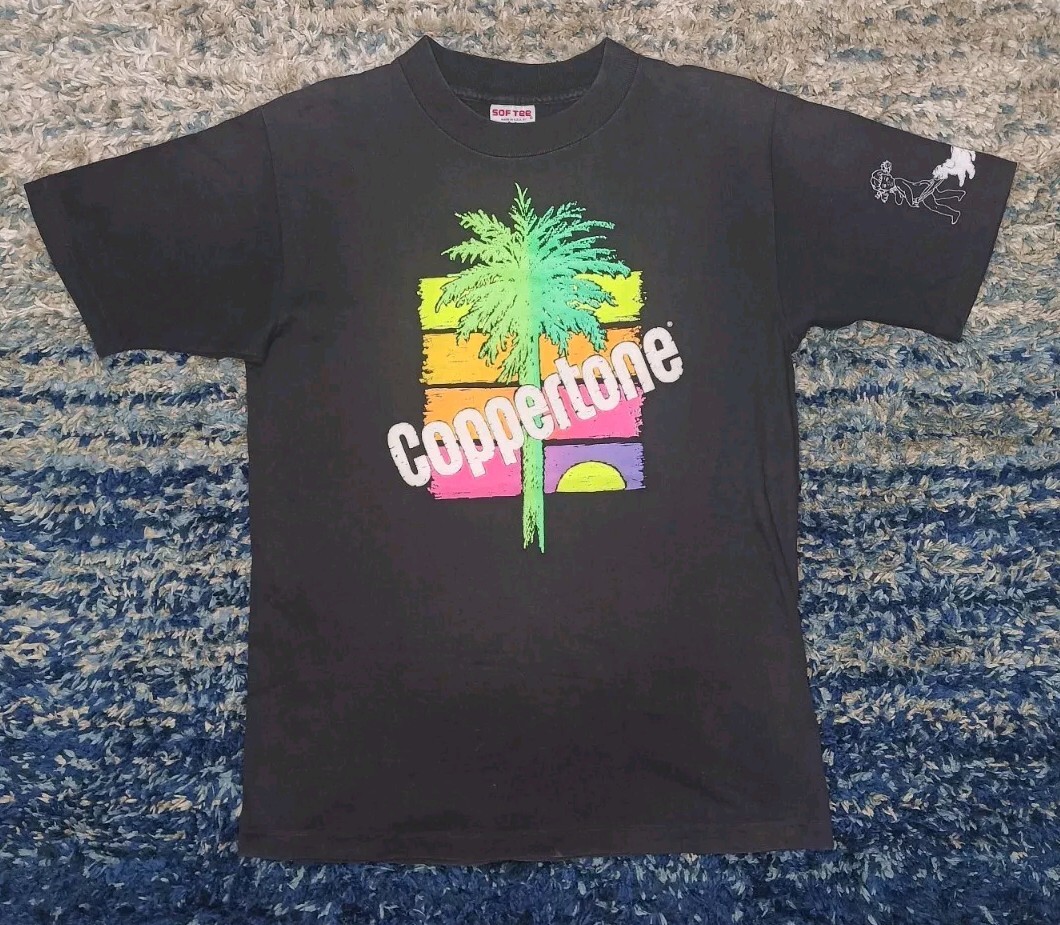 Vintage 90s Coppertone Sunscreen Shirt Black Vibrant Single Stitch Mens Large