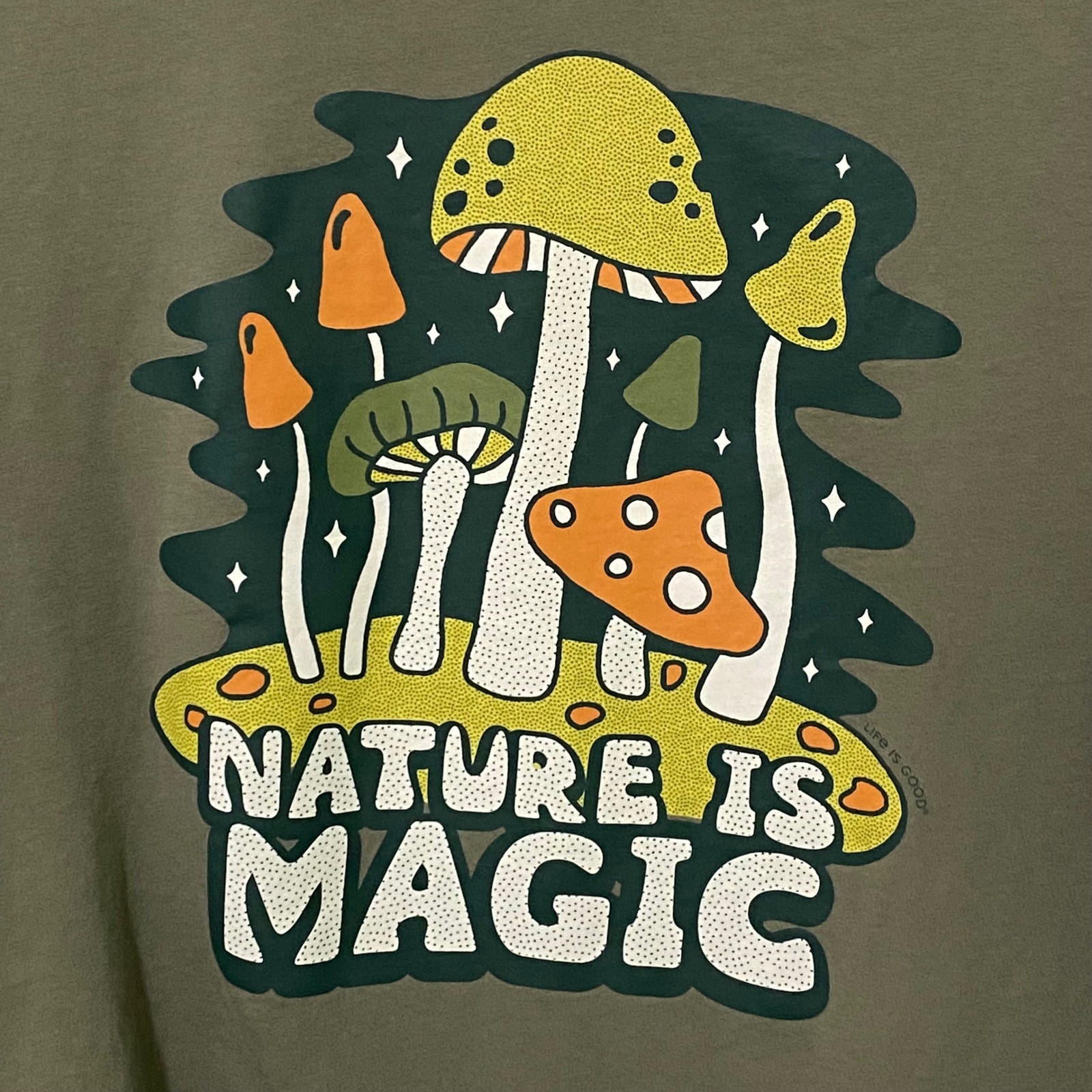 Life Is Good Nature Is Magic Mushroom Crusher Lite T-Shirt Mens M Olive Green gallery