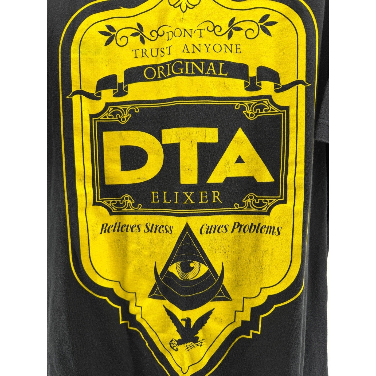 DTA Elixer Graphic T-Shirt XXL Rogue Status Black Yellow Print Streetwear GUC gallery