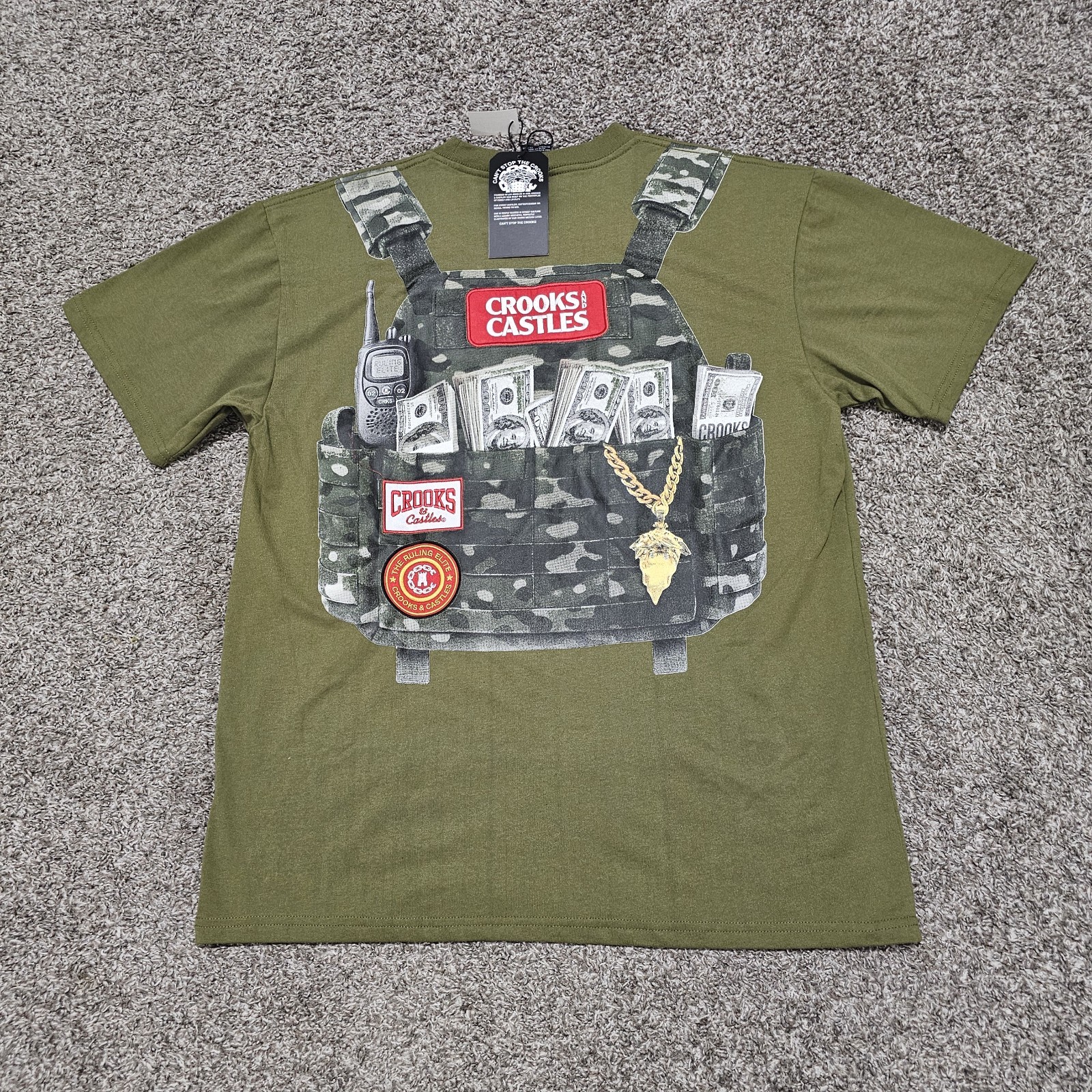 Crooks & Castles Mens L Moneybag Drop Shoulder Tee ShortSleeve T-Shirt Olive NWT gallery