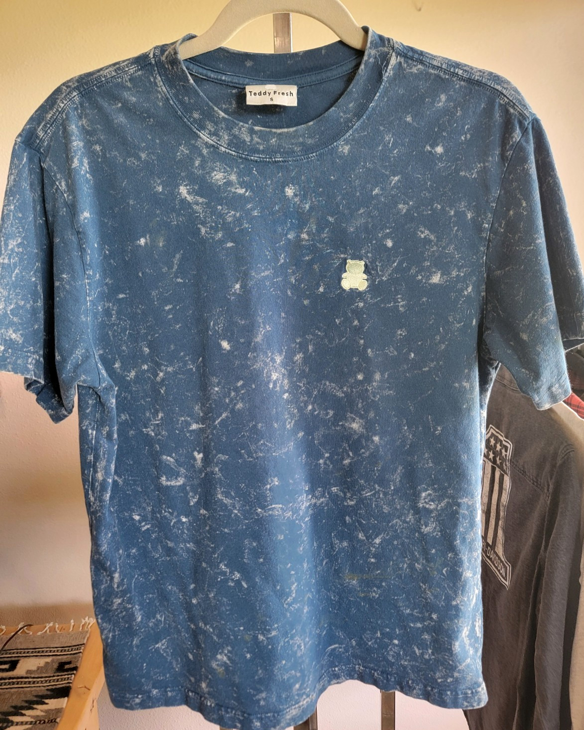 Teddy Fresh Blue Acid Wash T‑Shirt Small S Barely Worn Embroidered Bear gallery