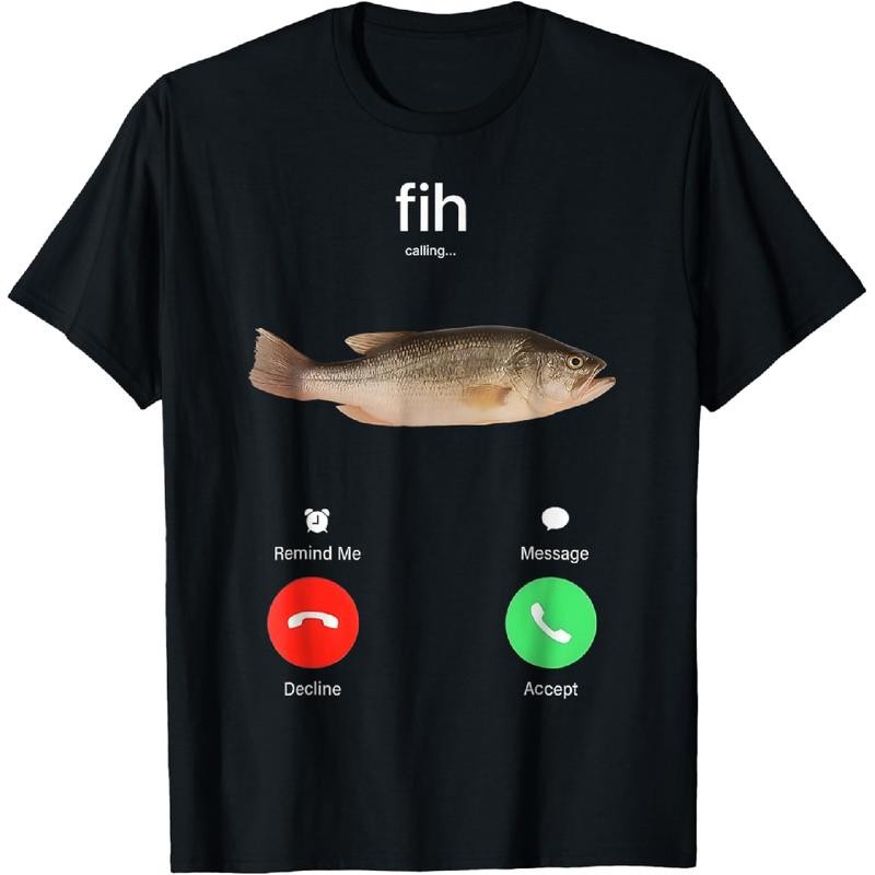 Fih Calling Remind me Message Decline Accept Phone Call Fish T-Shirt gallery