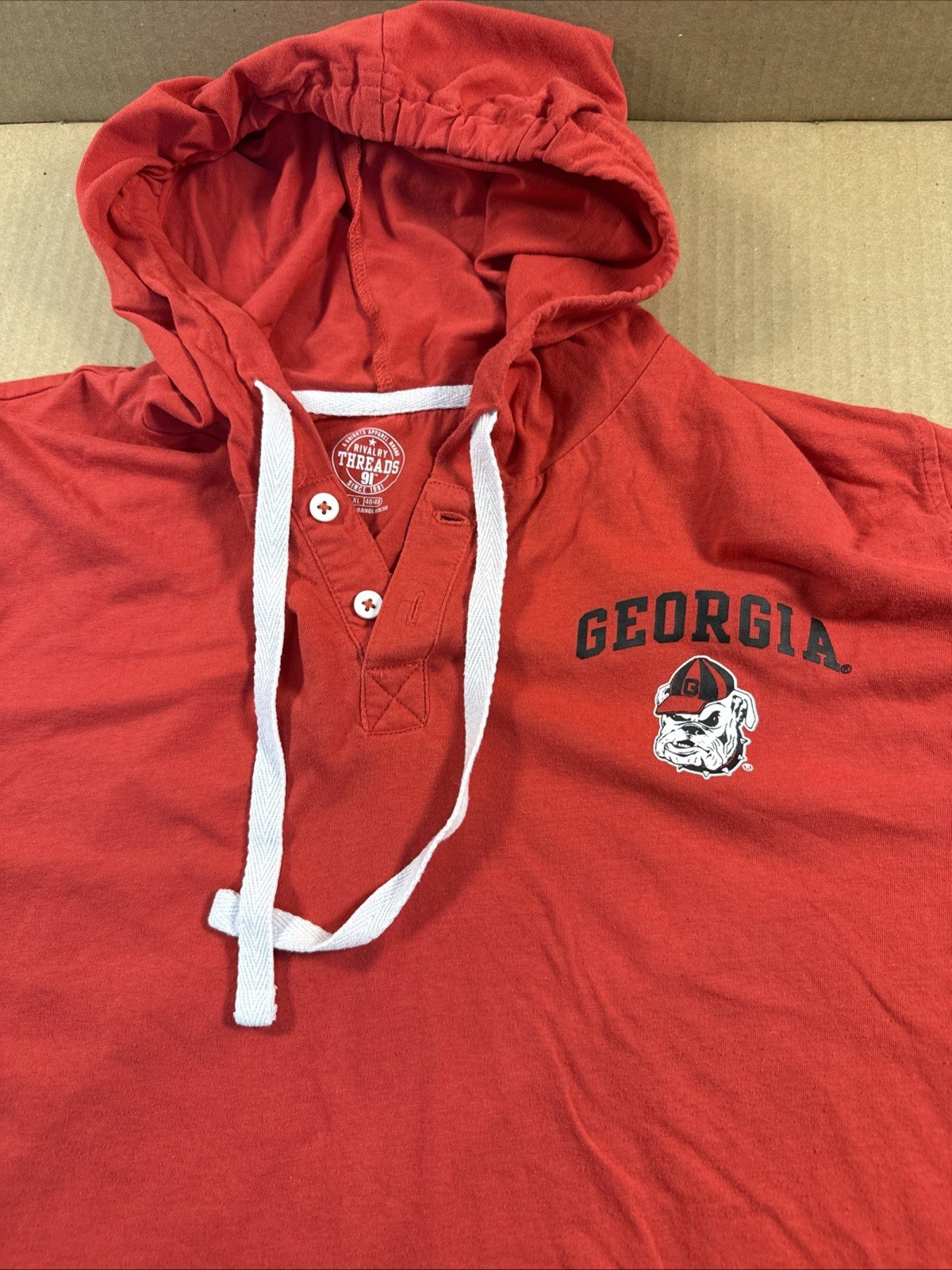 Rivalry Threads UGA Georgia Bulldogs Red Hooded Henley Shirt Mens XL gallery