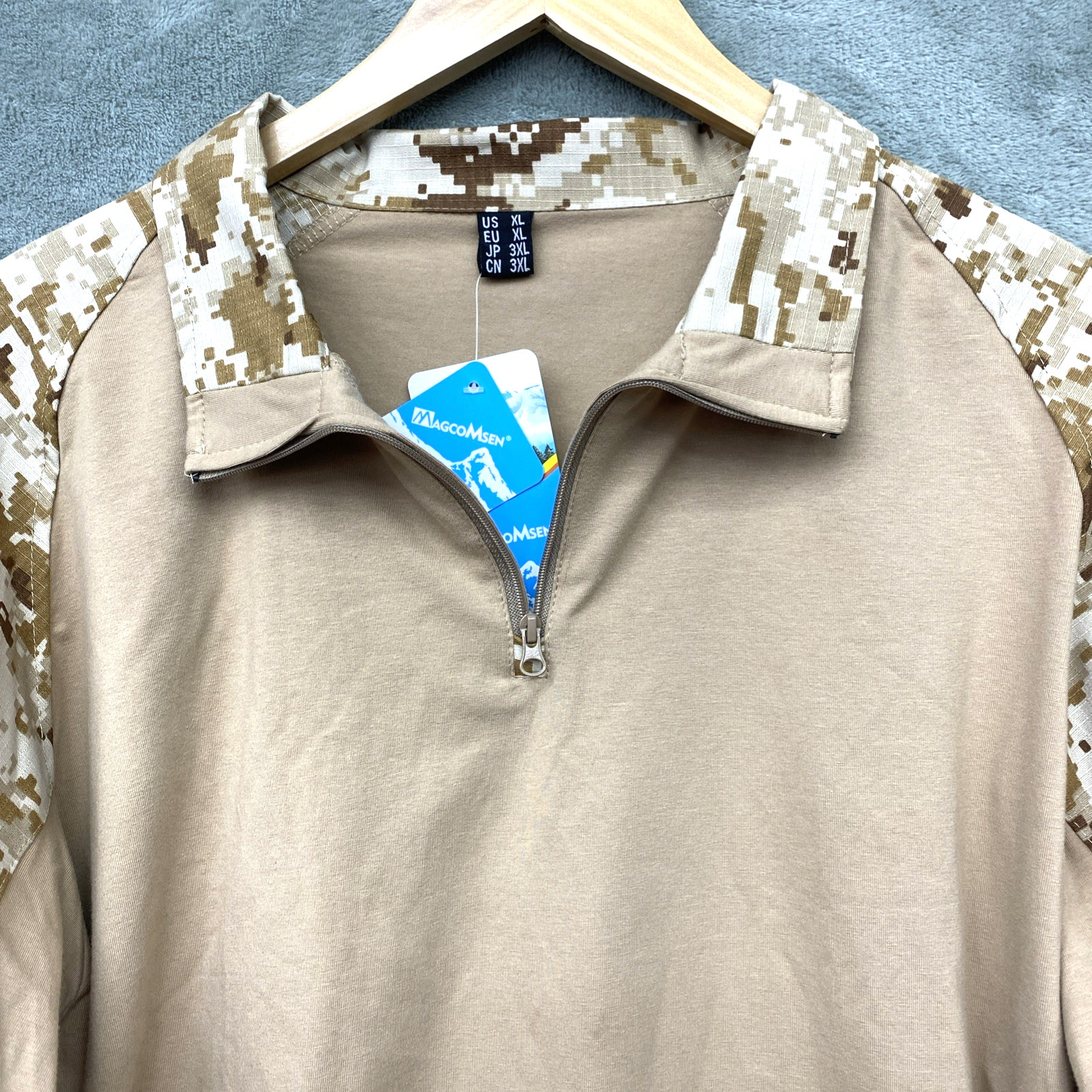 MAGCOMSEN Men's XL Tactical Military Shirt 1/4 Zip, L/S Shirt, Pockets - Tan gallery