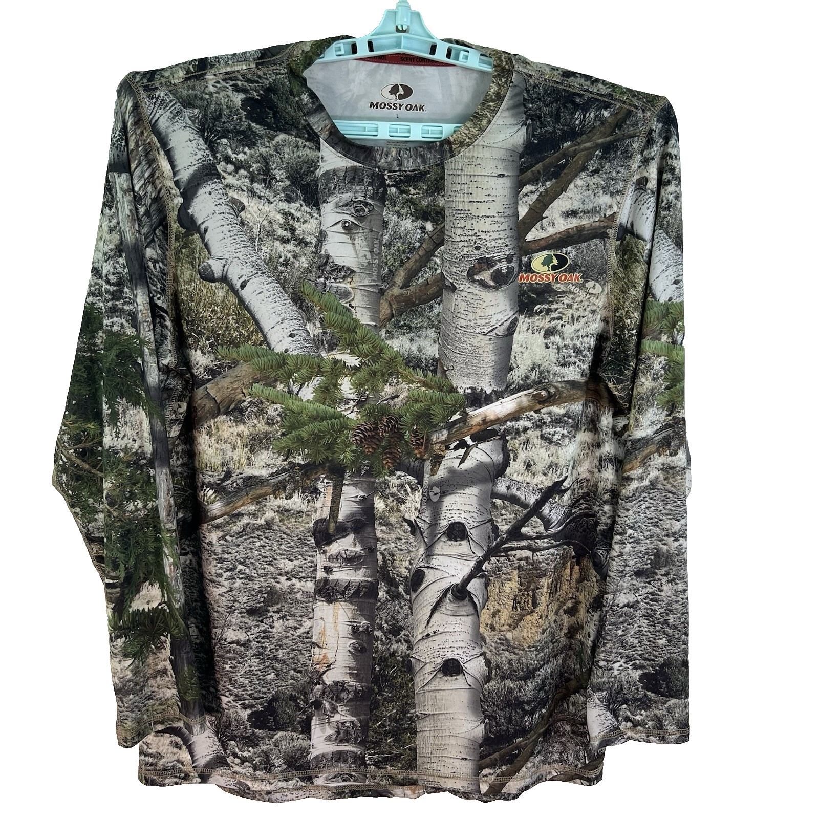 Mossy Oak Birch Camo Scent Control Poly Soft Shirt Mens Size L Mens Long Sleeve