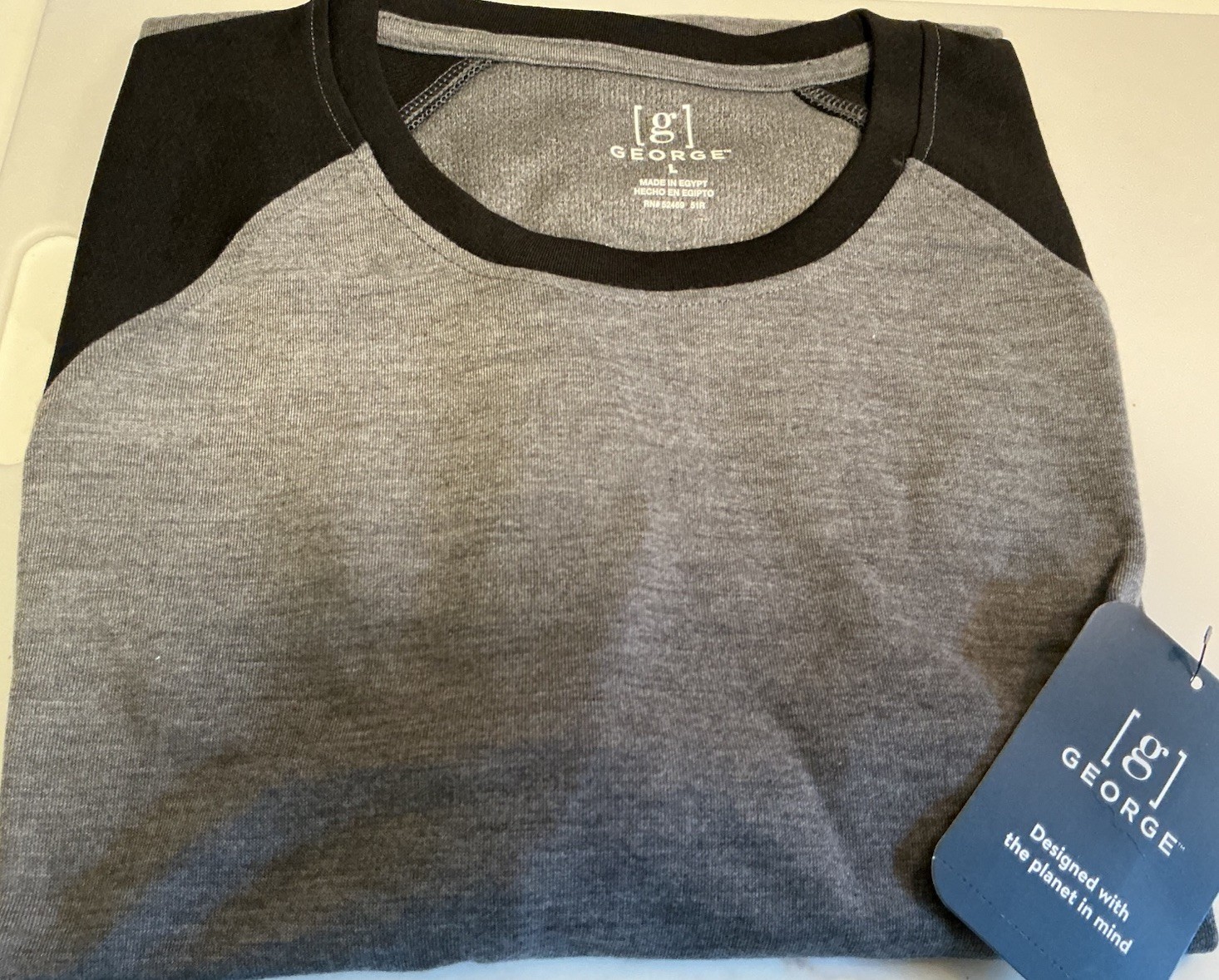 George Mens & Big Men’s Long Sleeve Raglan 2-color Tee Size L Black On Charcoal gallery