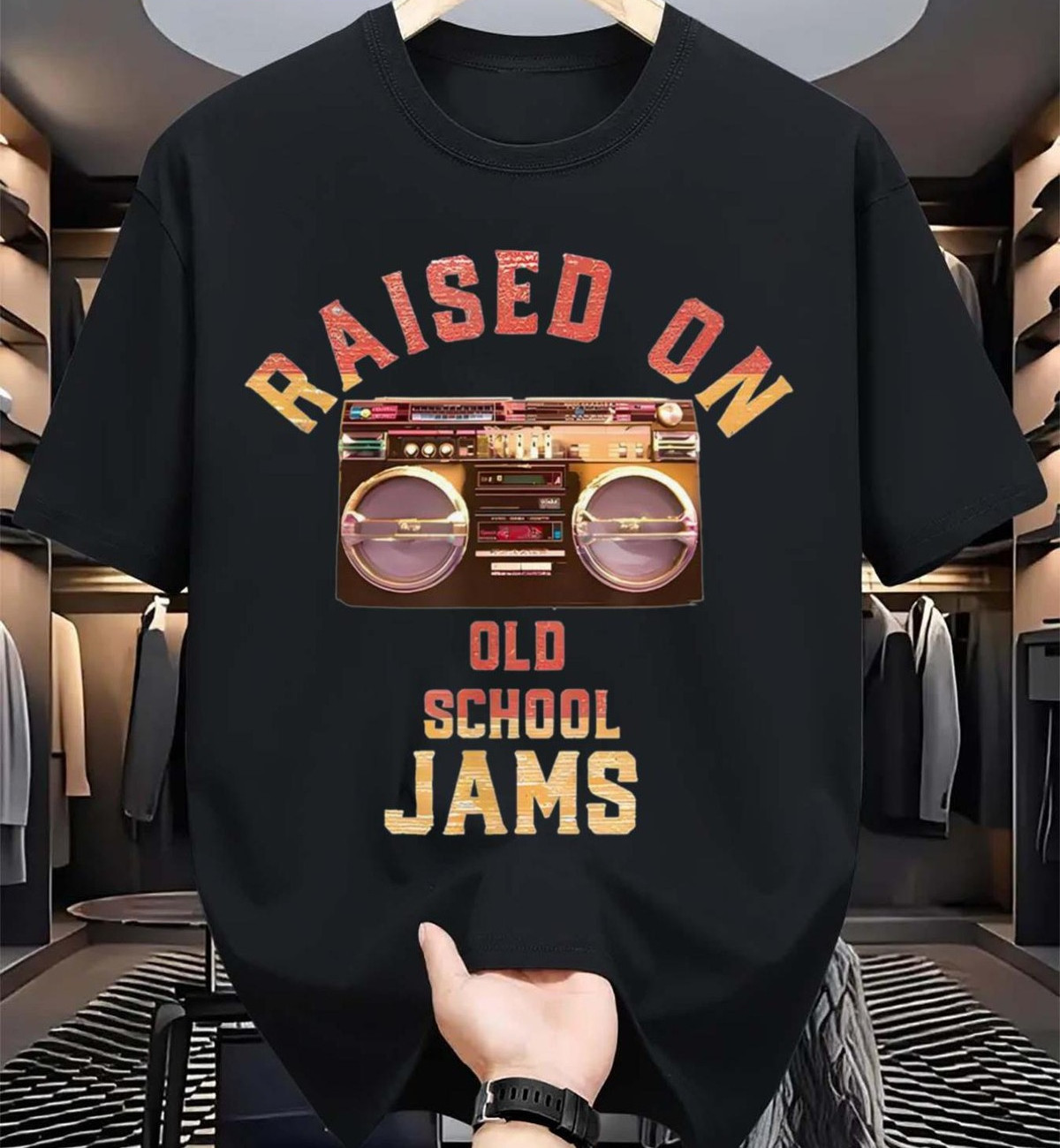 Men'S Retro 80s 90s Music T-Shirt | Raised on Old School Jams Boombox and Casset gallery