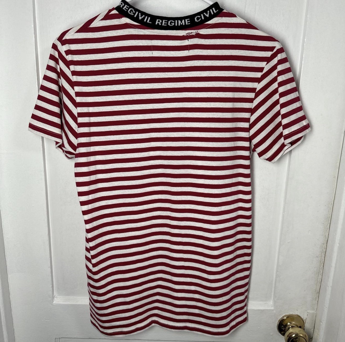 Civil Regime Men’s S Red/White Striped Logo Crew Neck Short Sleeve T-Shirt gallery