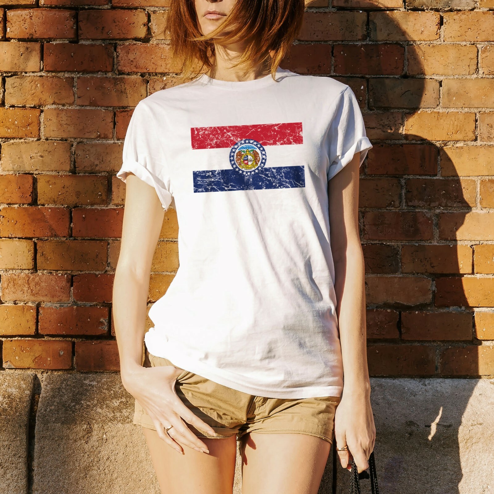 Missouri State Flag - Hometown Pride Local Souvenir Basic Cotton T-Shirt - White gallery