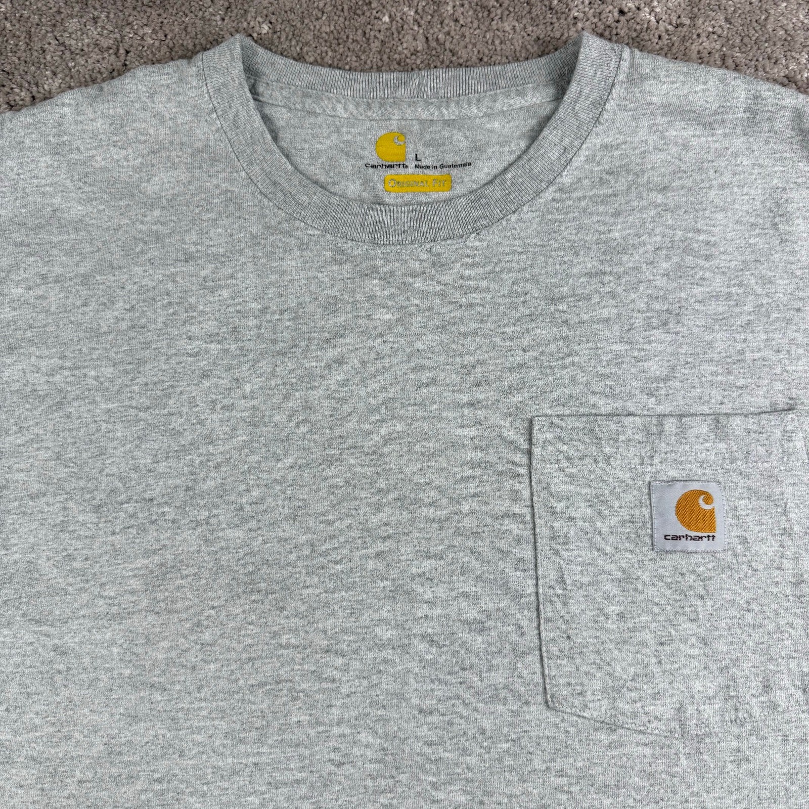 Carhartt Heavy Duty Original Fit Short Sleeve Grey Crewneck Pocket Tee Size L gallery