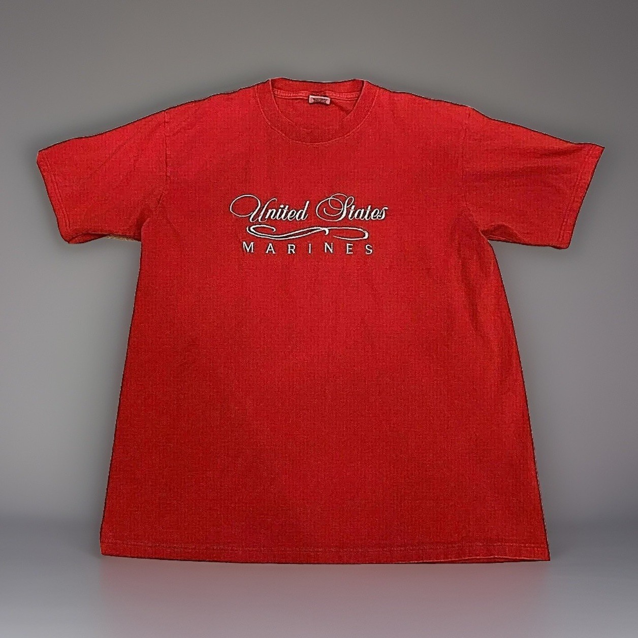 Vtg United States Marine Corps Script Logo T Shirt LARGE M.J. Soffe Semper Fi gallery