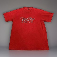 Vtg United States Marine Corps Script Logo T Shirt LARGE M.J. Soffe Semper Fi