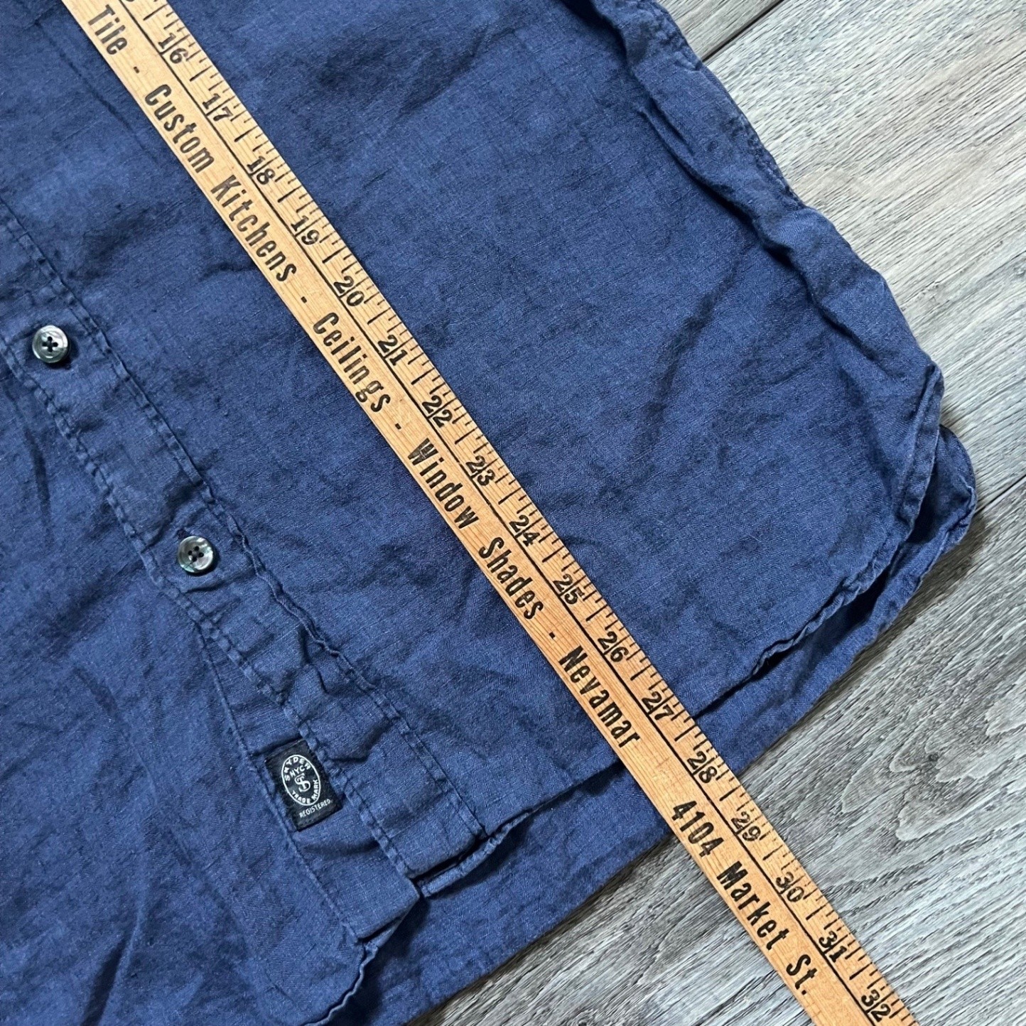 Todd Snyder Men's M Navy Blue Linen Short Sleeve Button Shirt Camp gallery