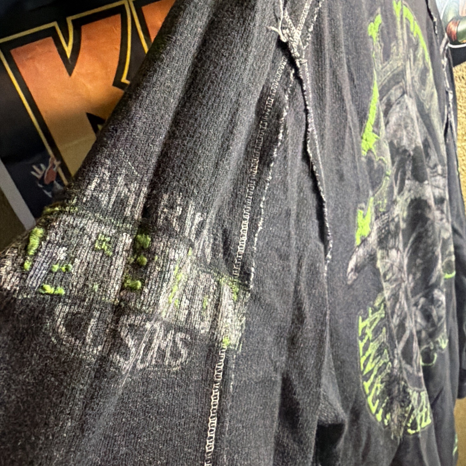 Affliction Shirt Mens XL Thermal Gray Y2K Skull Cross Wings Grunge Reversible gallery