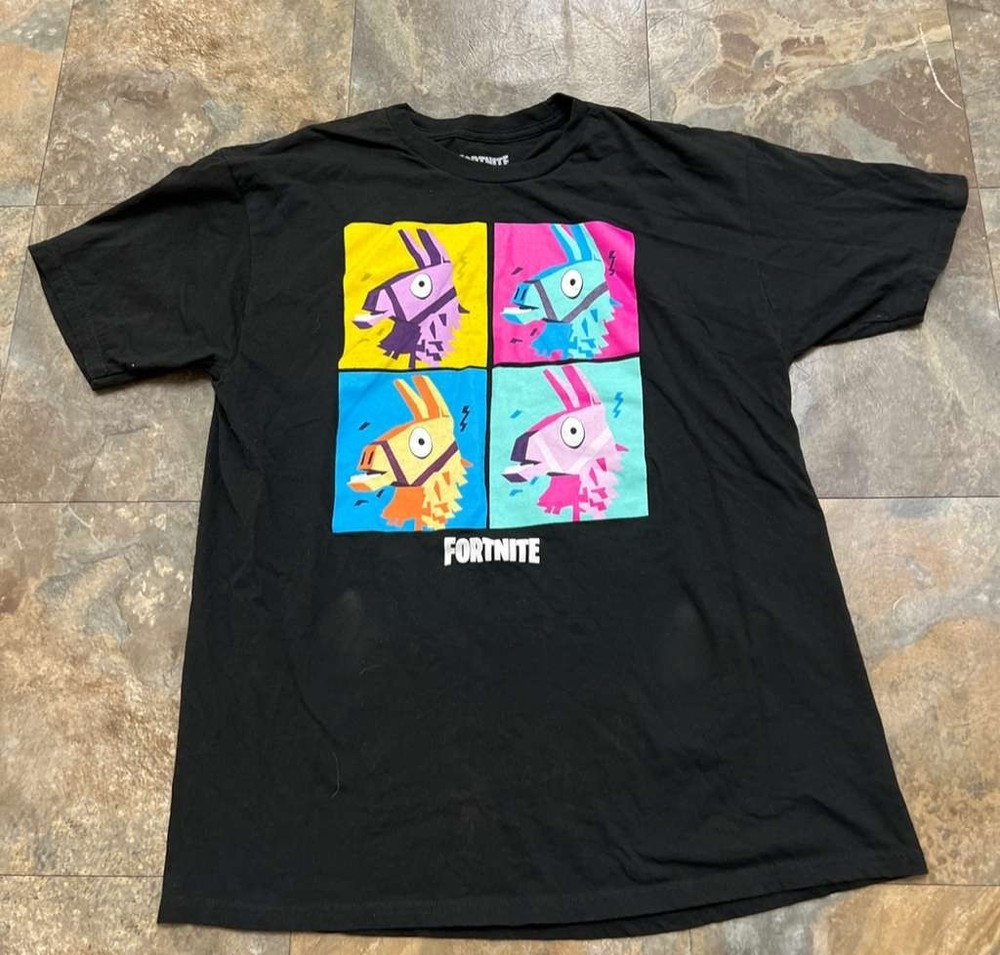 Fortnite Llama Pop Art Graphic T-Shirt Mens Size XL Black Short Sleeve T Shirt