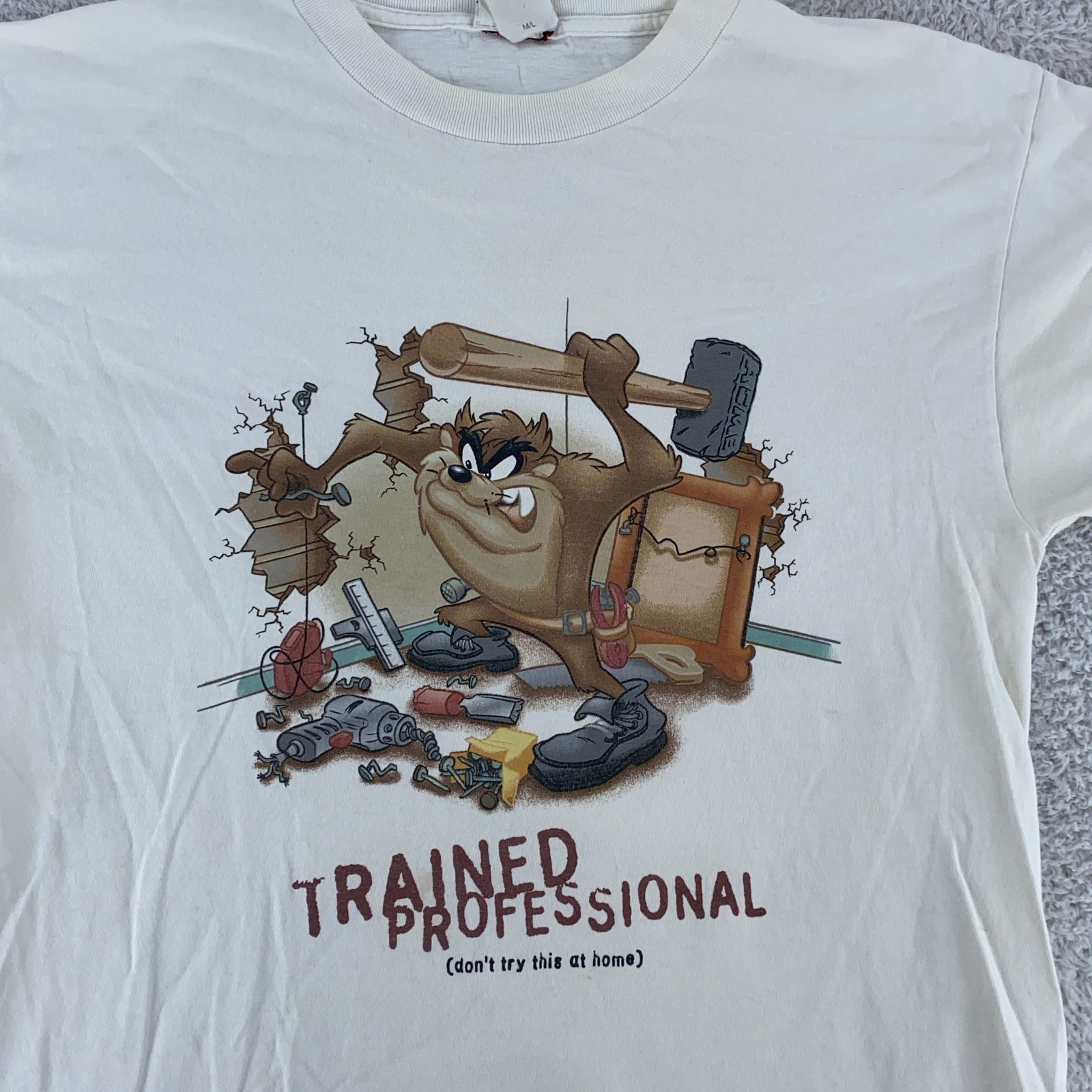 Vintage Taz Looney Tunes Shirt M/L Warner Bros Trained Professional Cartoon 90s
