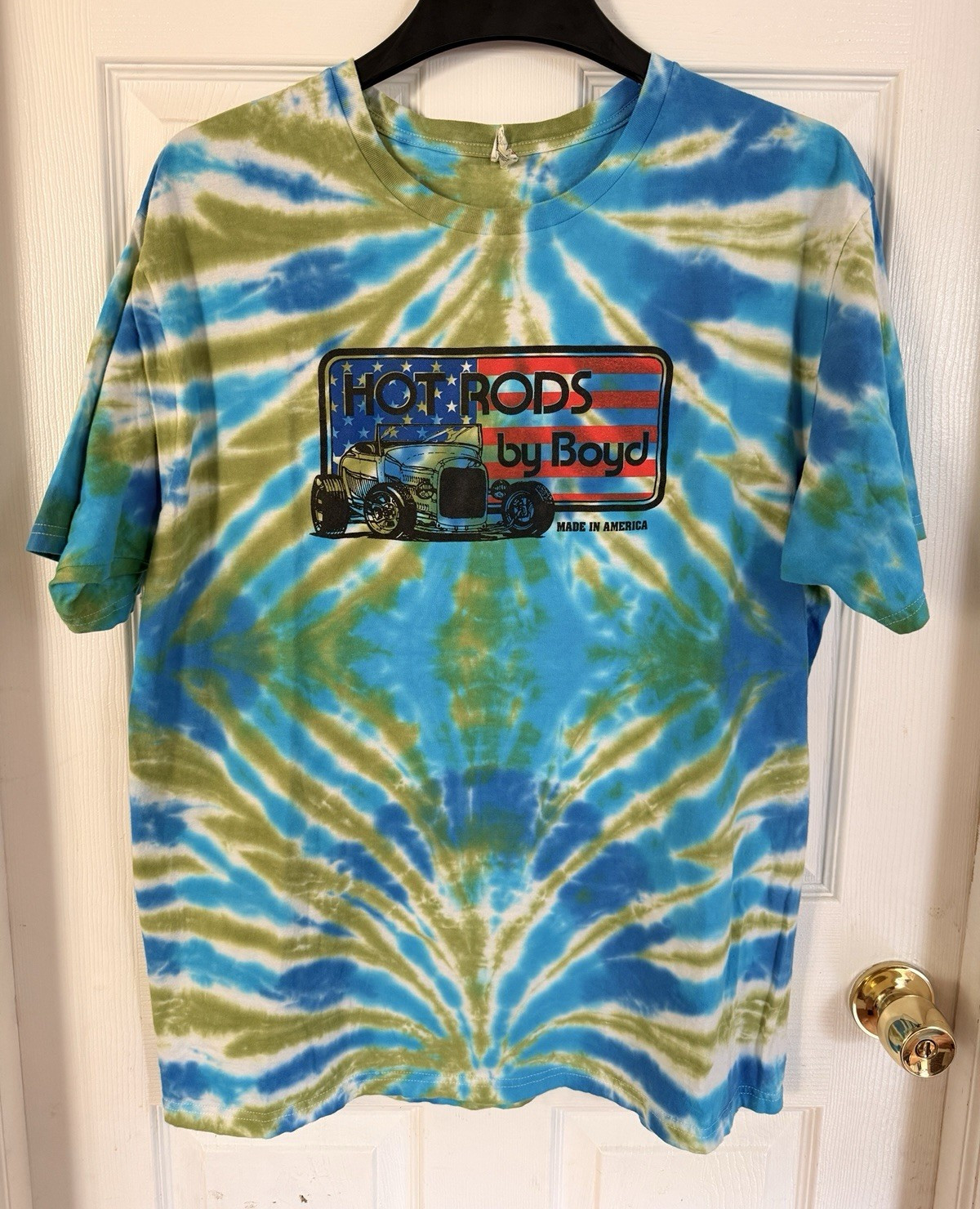 Anvil Men’s XL Blue Green Tie-Dye Crew Neck Short Sleeve Hot Rods by Boyd Tee