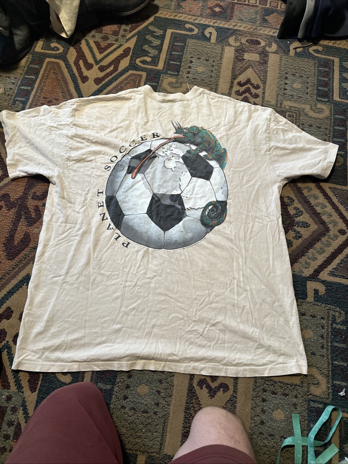 Vintage T Shirt 1995 Soccer Graphic Print Men’s XL Cream Cotton World Cup gallery