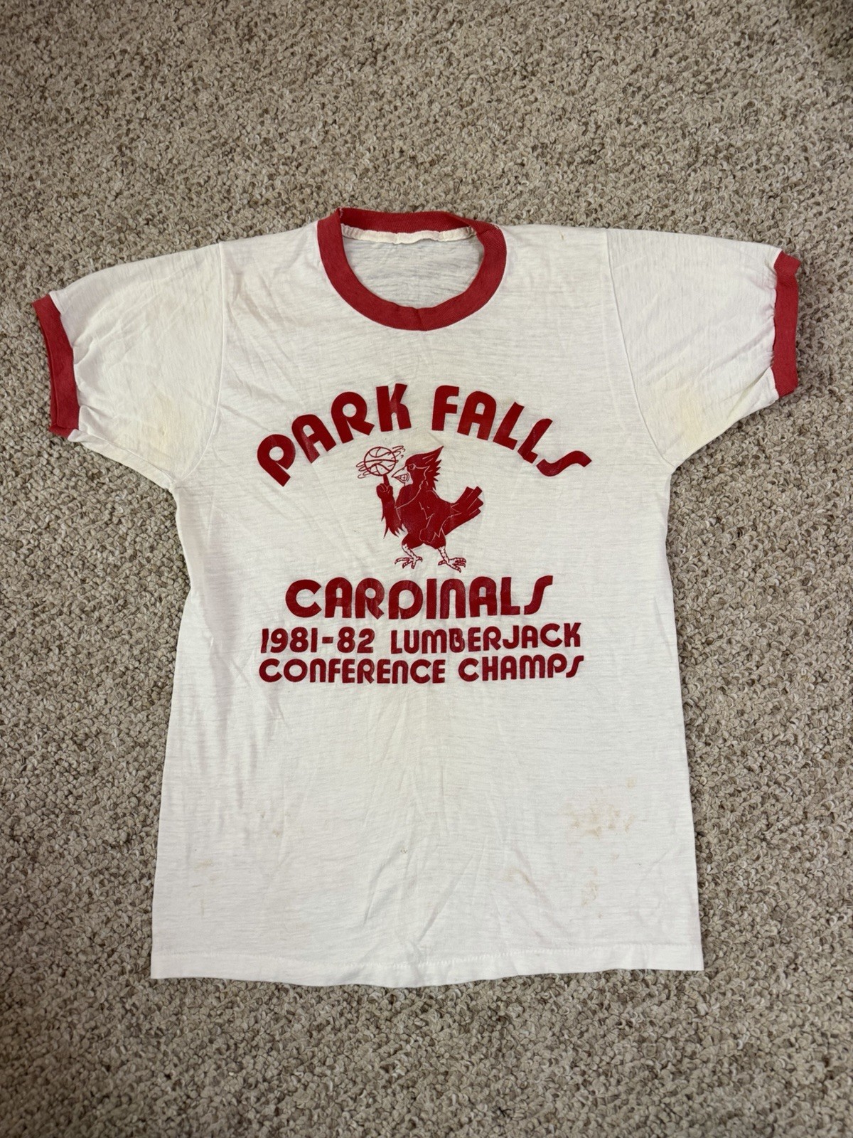 Vintage 80s Graphic Sheer Ringer Tee T Shirt Park Falls Wisconsin Cardinals gallery