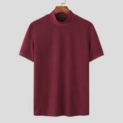 Mens Mock Turtleneck Pullover T-Shirt Knitted Sweater Slim Fit Short-Sleeve-Tee