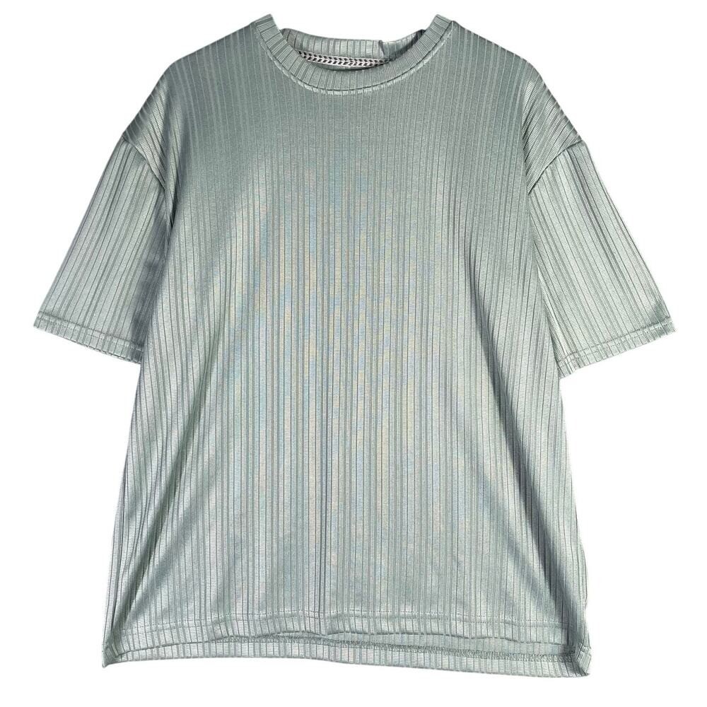 Men's Mint Green Textured Short Sleeve Button Up Shirt Large NYC Casual Summer gallery