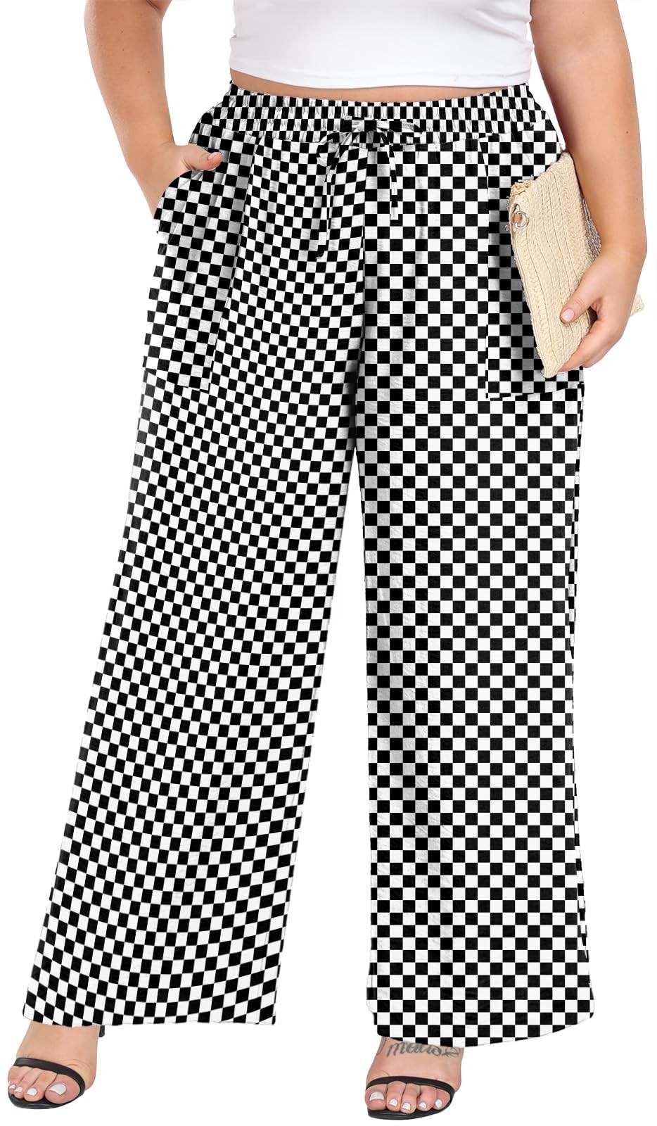 Women’s Plus Size Wide Leg Pants Palazzo High Waisted Pants for Women Plus Si…