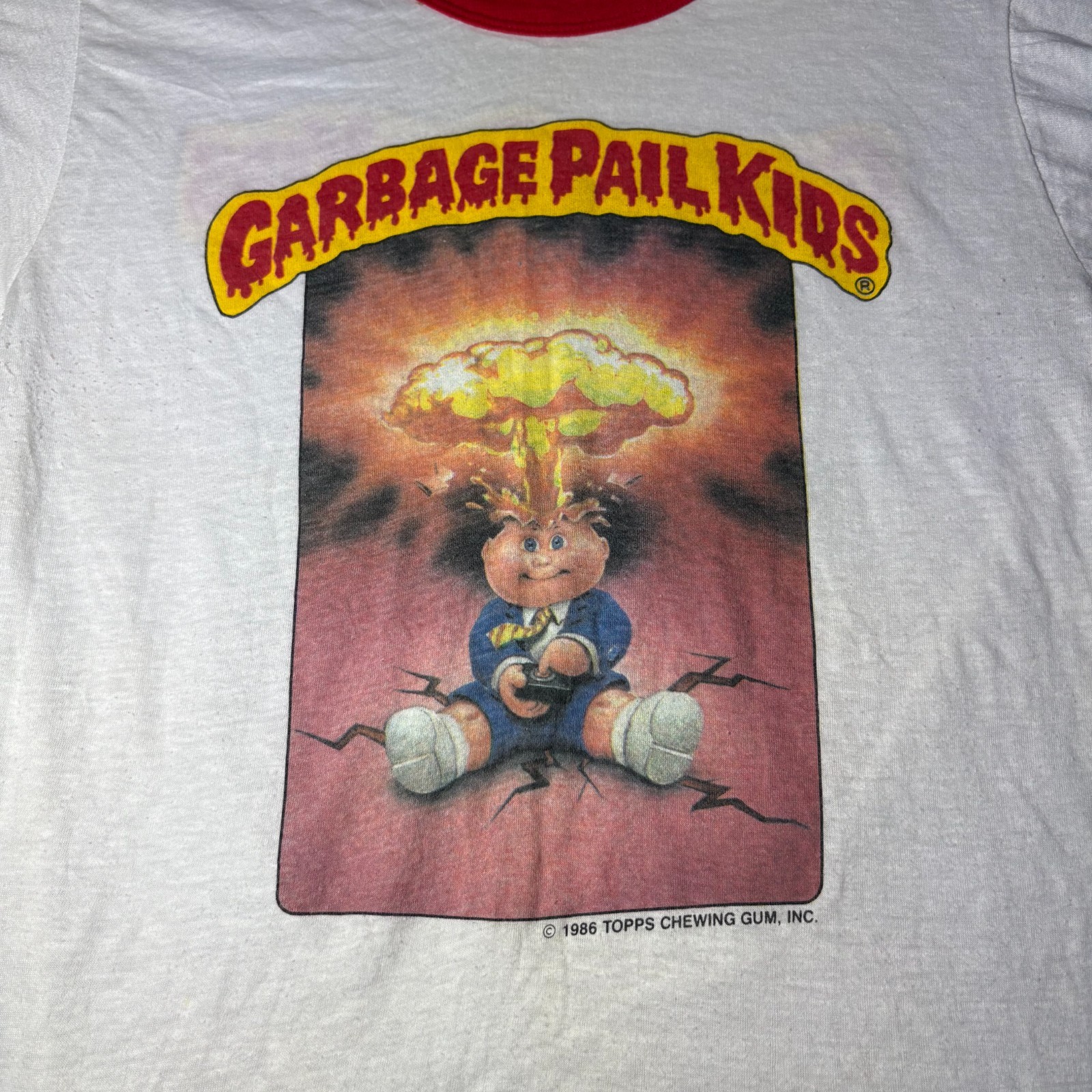 Vintage 1986 Topps Garbage Pail Kids Adam Bomb Shirt size Medium Screen Stars gallery