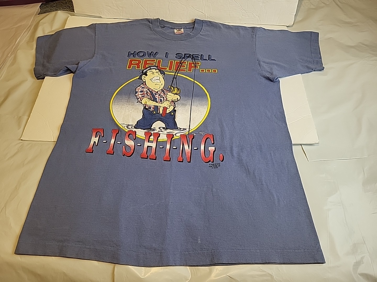 VTG Blue XL The Fisherman T-Shirt How I Spell Relief… Fishing – One Stitch