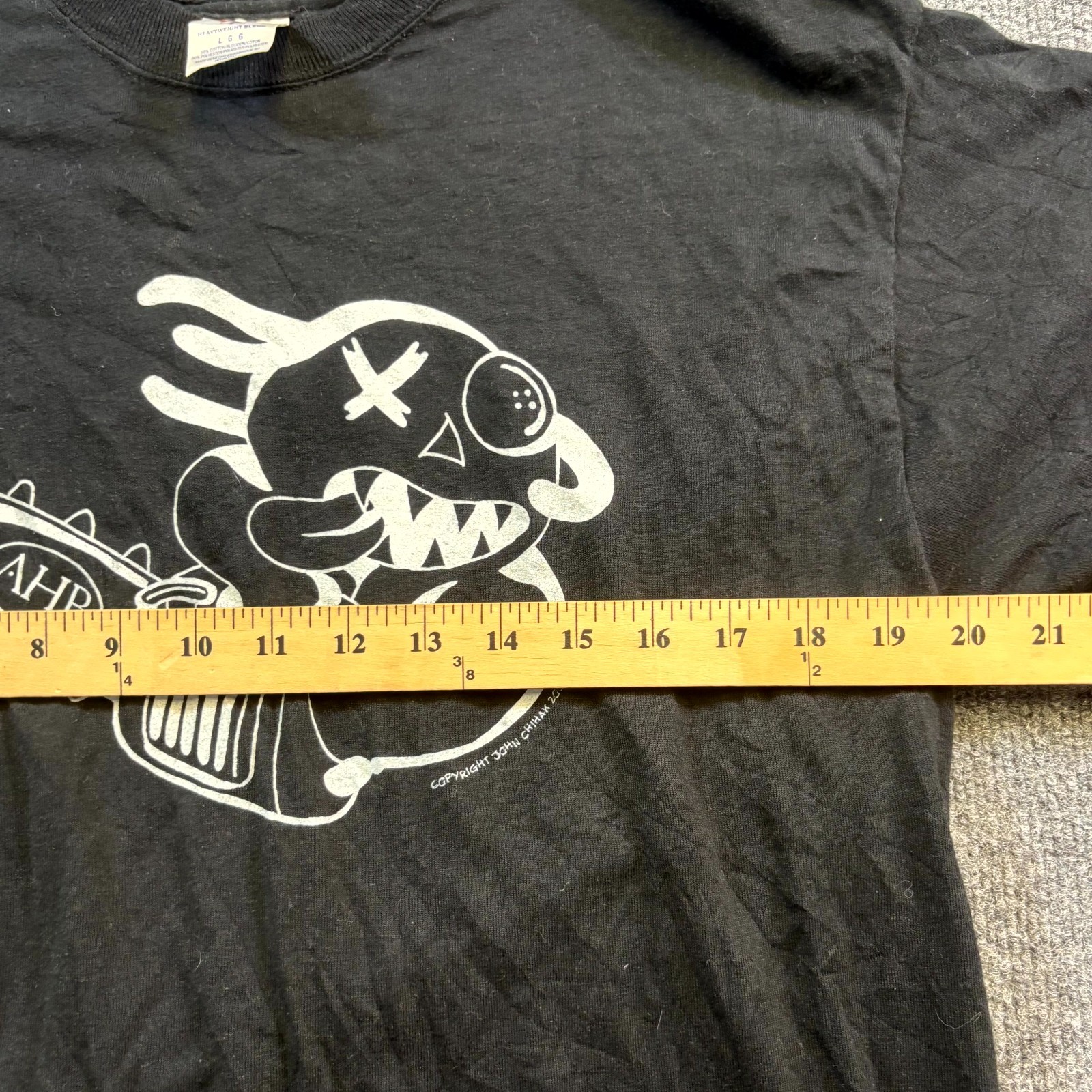 VTG Jerzees Heavyweight Blend T-Shirt Mens L Black Cartoon Holding Chainsaw AHB gallery