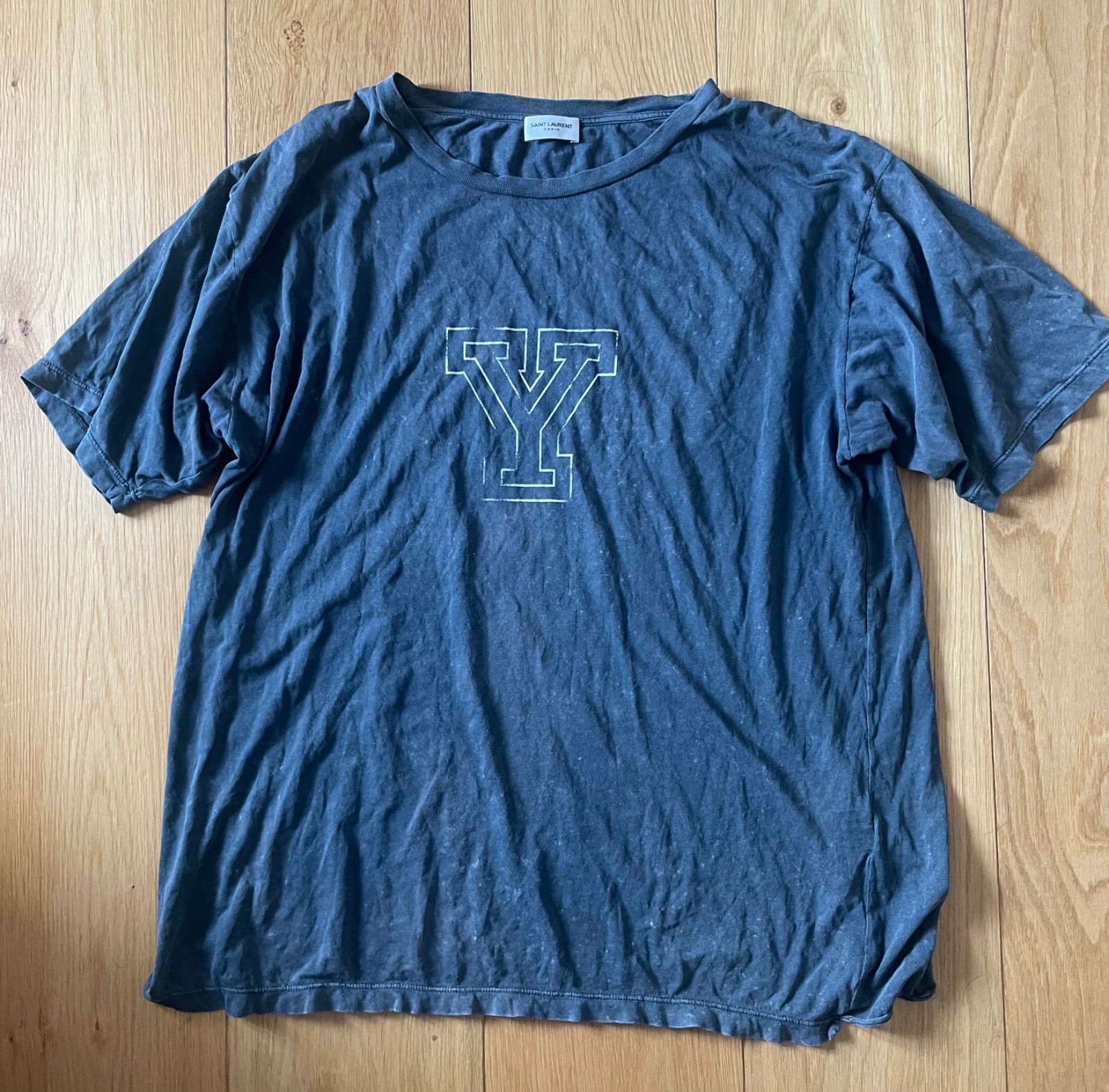 Saint Laurent Paris T-Shirt Navy Blue Oversized Cotton Size Small
