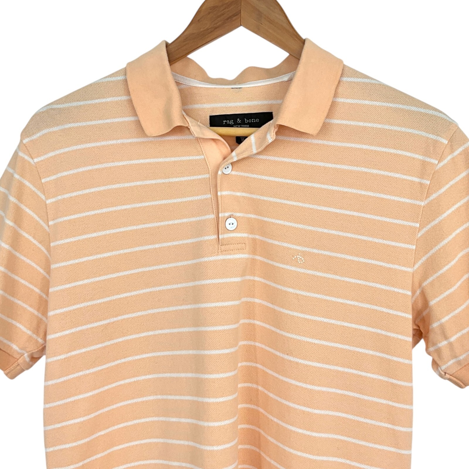 Rag & Bone Size M Polo Shirt Orange Striped Short Sleeve Collared Cotton Blend gallery