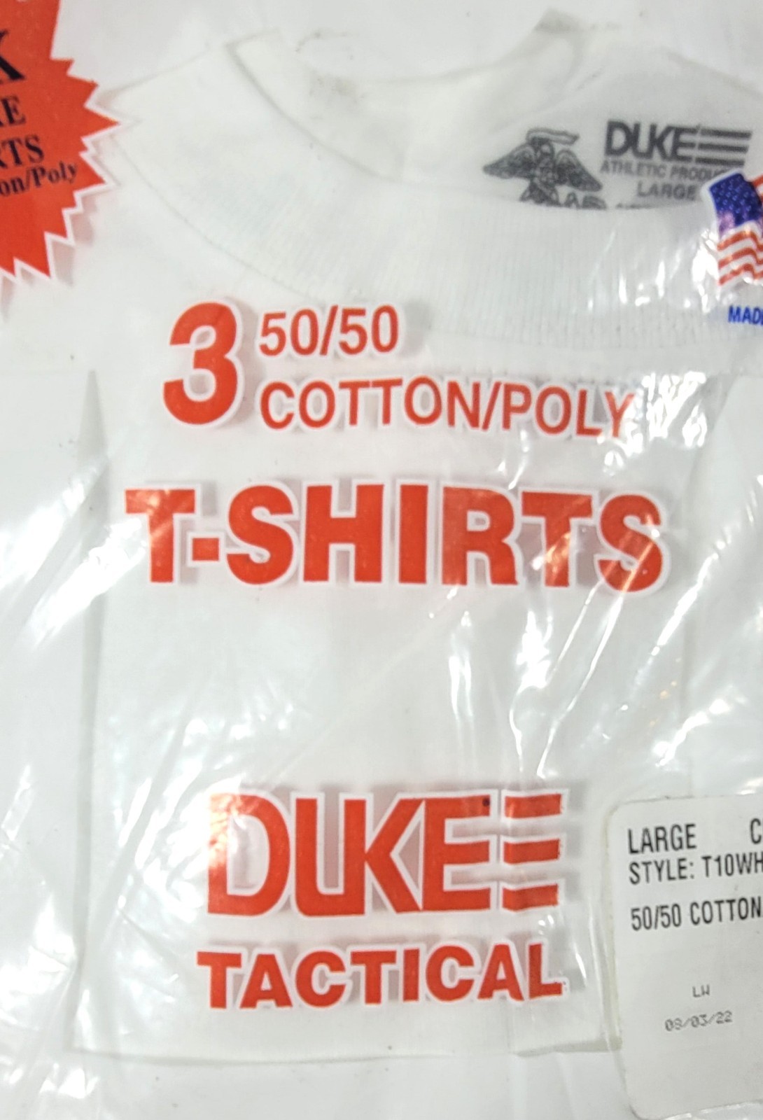 Duke Tactical 3-Pack 50/50 Cotton/Poly Short Sleeve T-Shirts - White - Large gallery