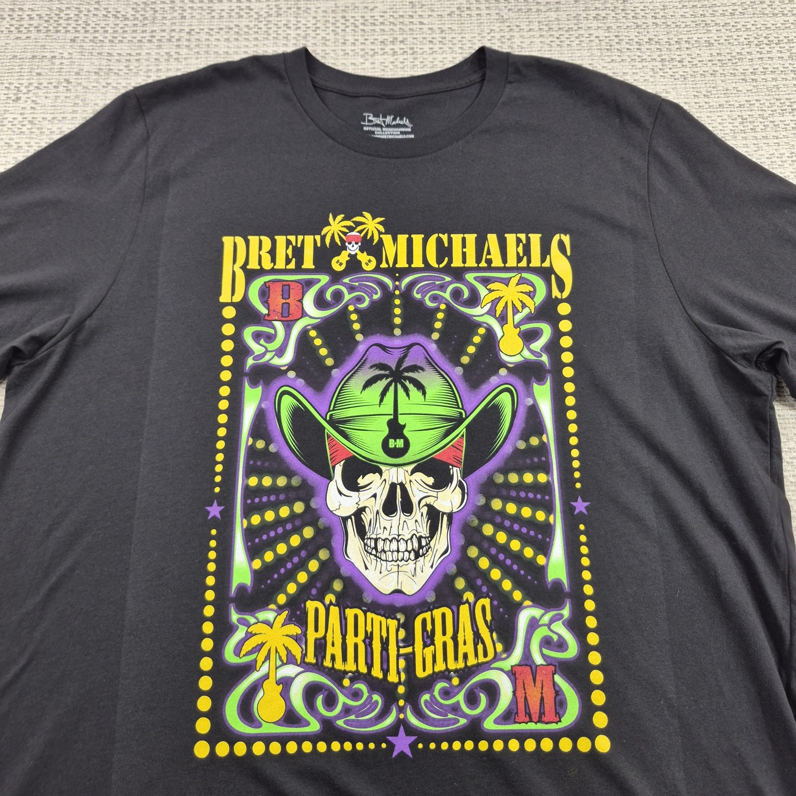 Bret Michaels Shirt Mens 2XL Black Parti-Gras Skull Graphic Tee Mardi Gras Tour gallery