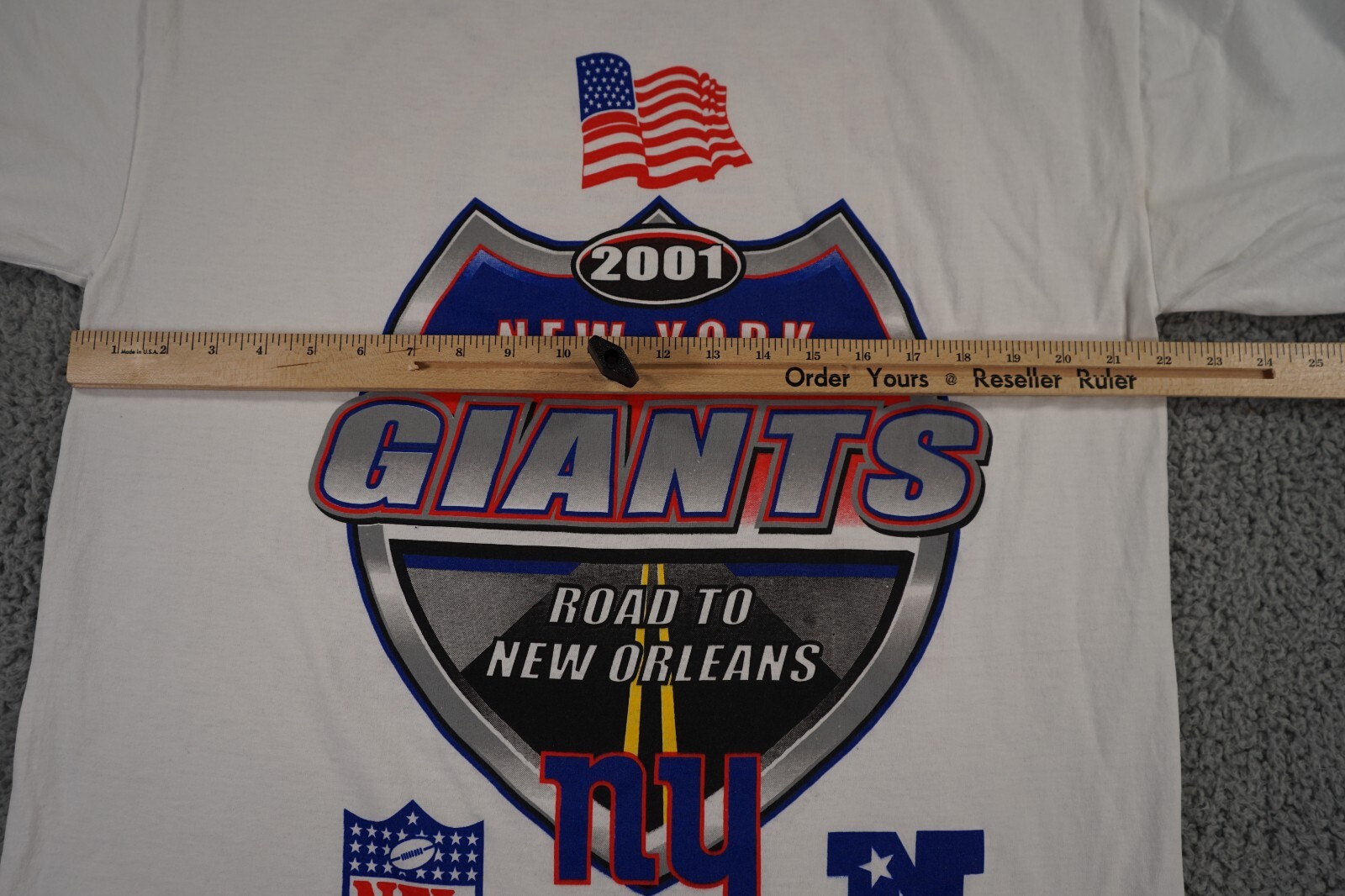 Vintage New York Giants T Shirt Mens XL White Y2K 2001 Season Center Logo Flag gallery