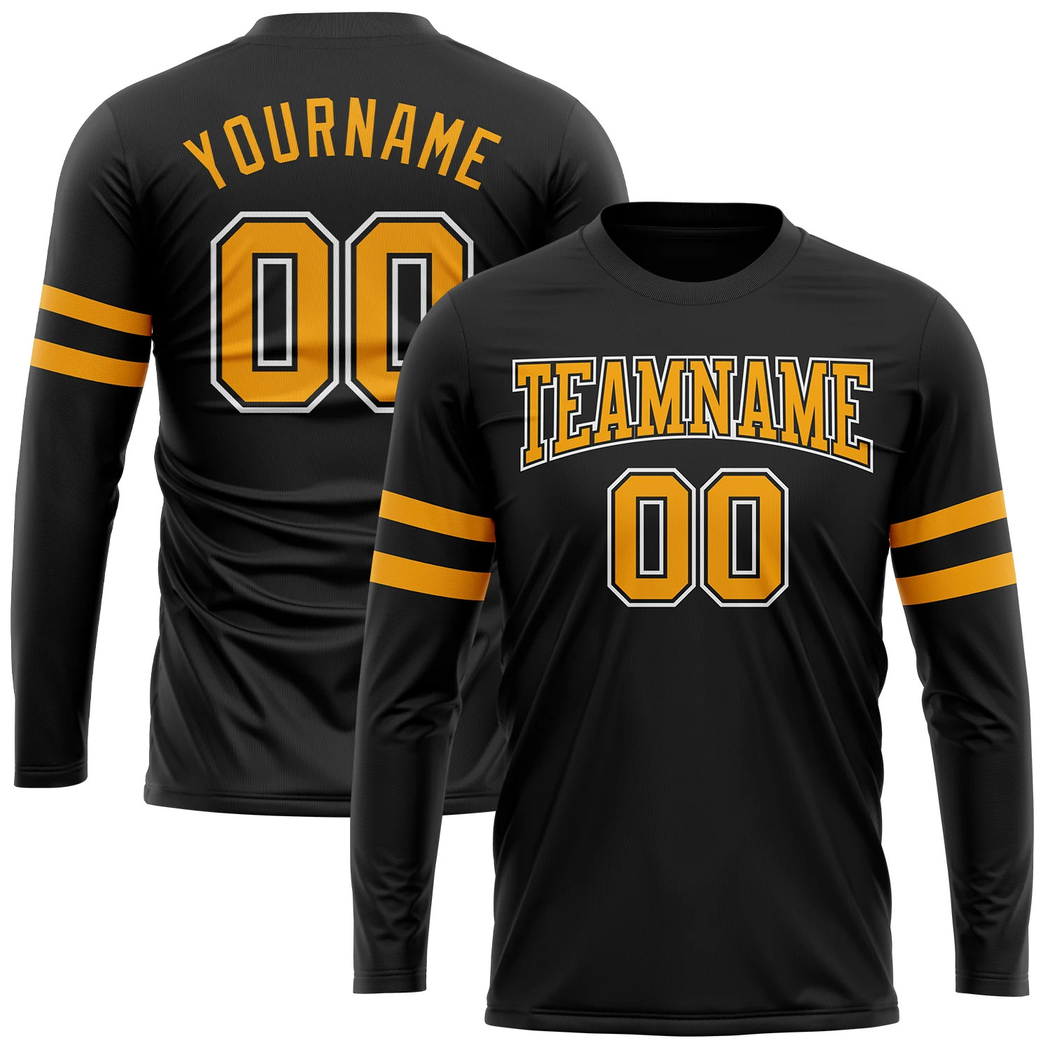 Custom Black Gold Long Sleeve Performance T-Shirt Personalized Team Gift for Men