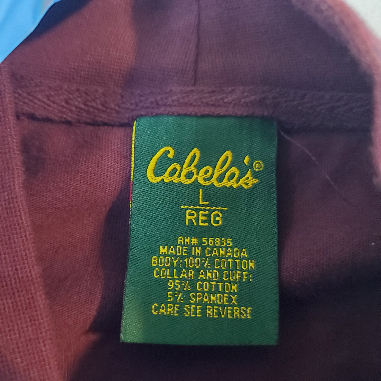 Cabela's Maroon Made in Canada - L Reg High Neck TShirt T Shirt Top Hunting gallery