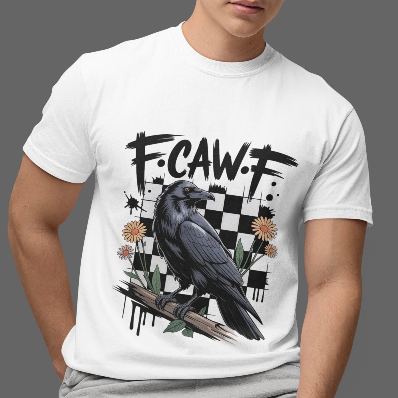 Raven Gothic Grunge Graphic F-CAW-F Crow Punk Aesthetic Streetwear T Shirt gallery