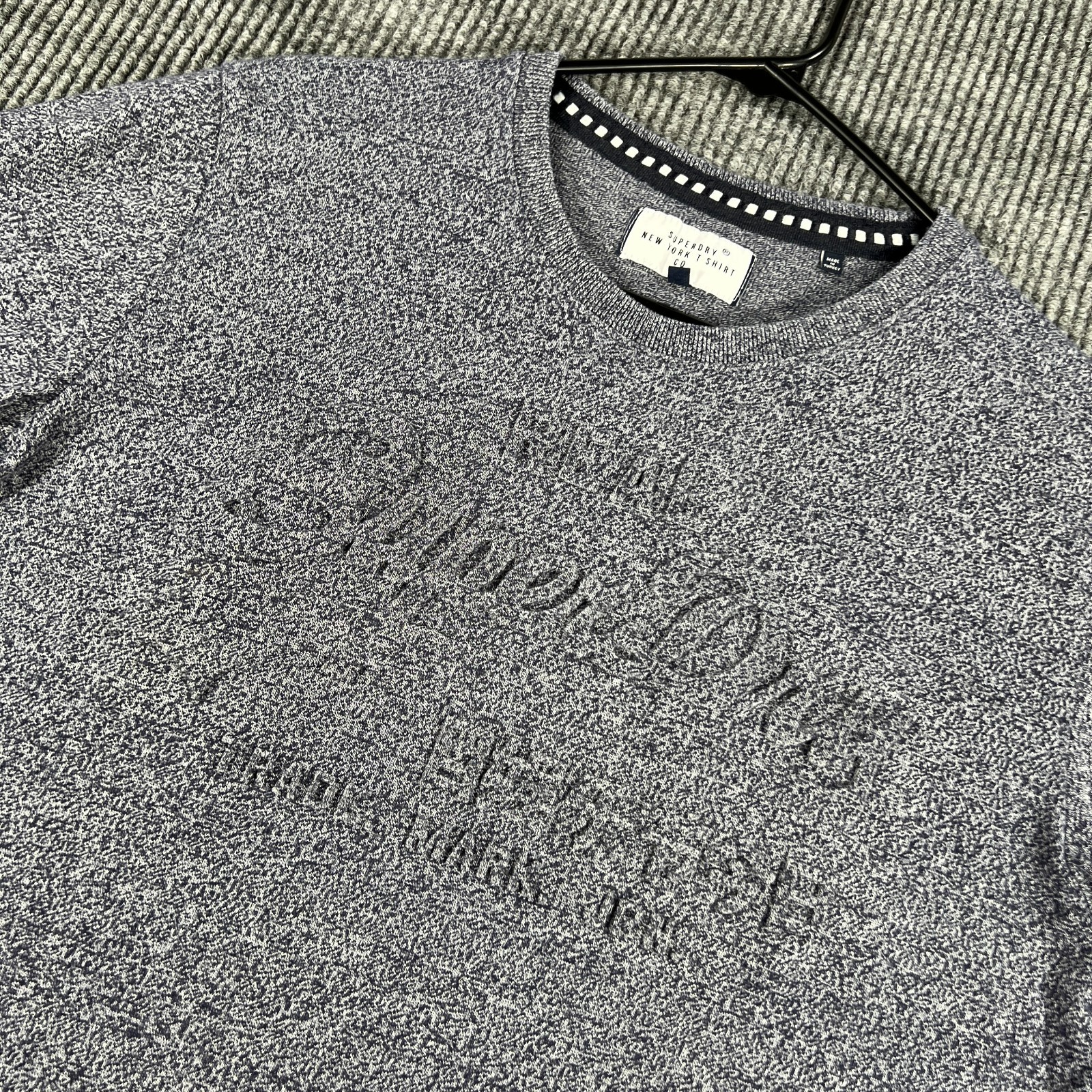 Superdry Shirt Mens Large Blue Long Sleeve Embossed Crew Neck Designer Casual
