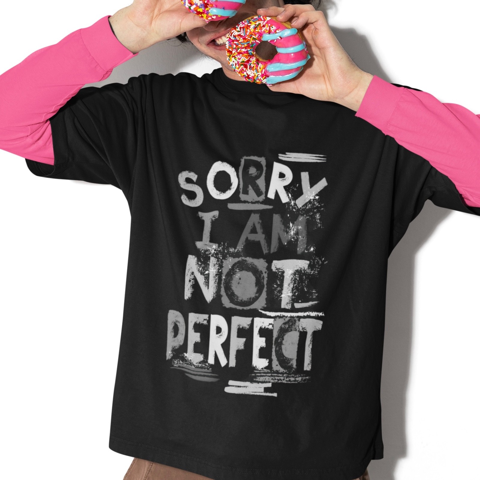 Sorry I Am Not Perfect Graphic Tee Vintage Grunge Letter Print Unisex Streetwear gallery