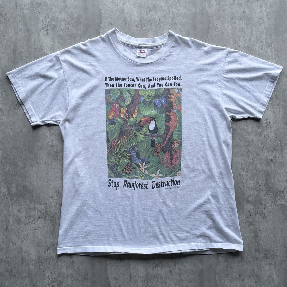 Vintage Stop Rainforest Destruction T Shirt Mens XL 90s Human-i-Tees USA Graphic