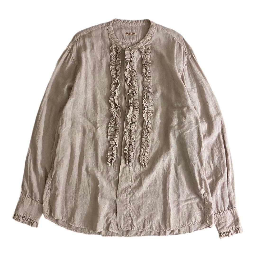 KAPITAL Linen Ruffle Prague Shirt Unisex Summer Top Flat-Front gallery