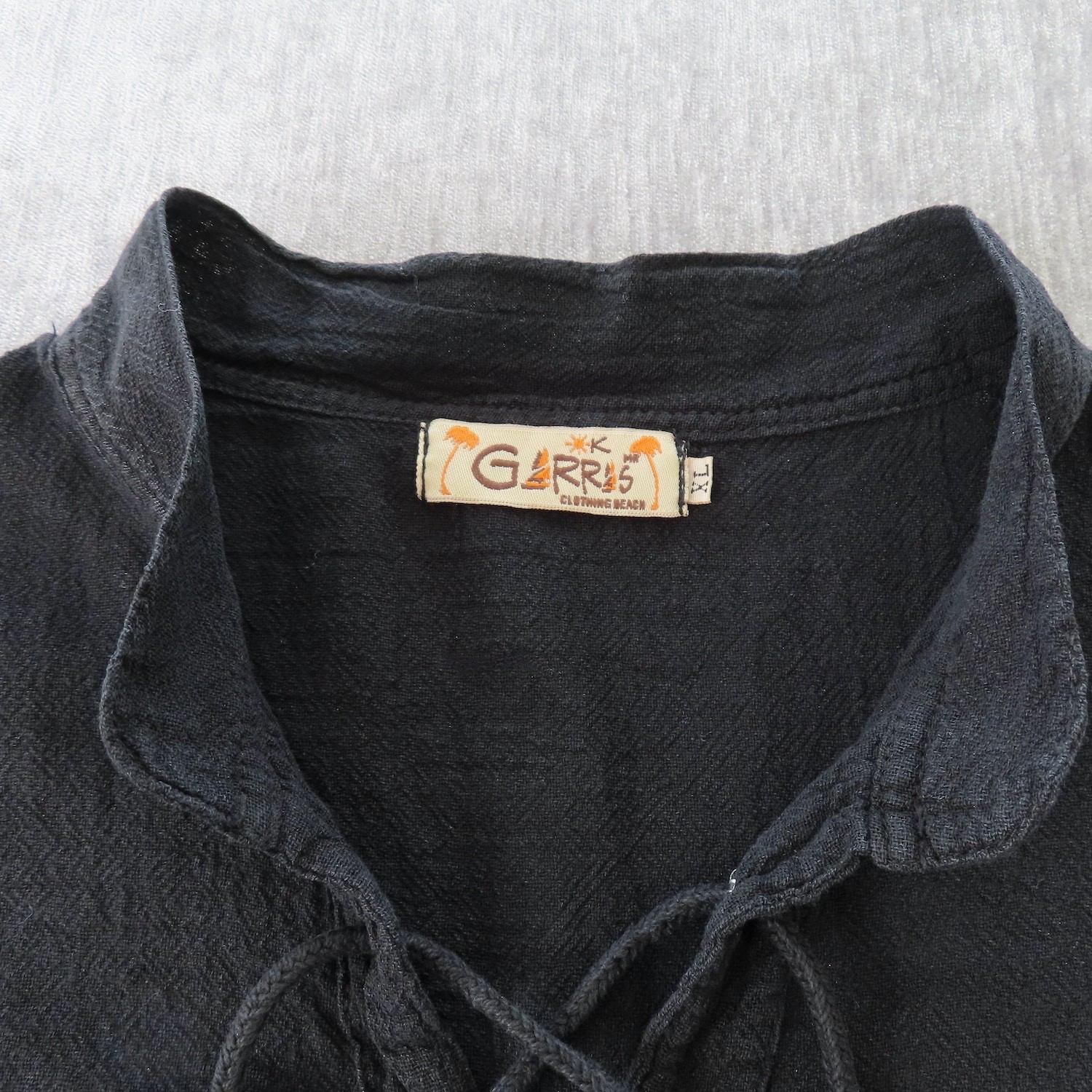 Garras Shirt Mens XL Black Cotton Gauze Lace Up Mexican Festival Beach Casual gallery