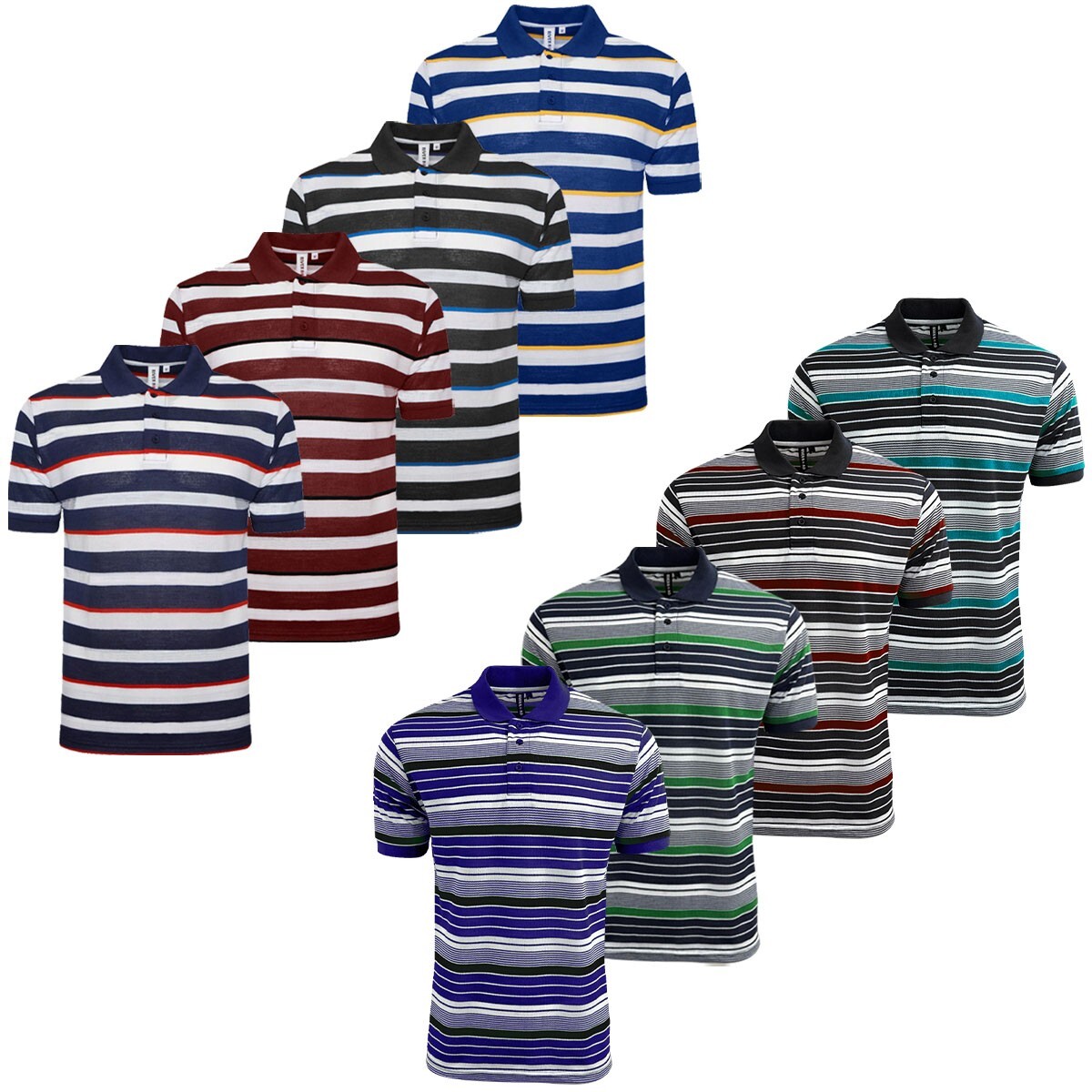 Mens Stripe Polo Pack Short Sleeve T Shirt Multi Set Casual Multipack Collar Top gallery