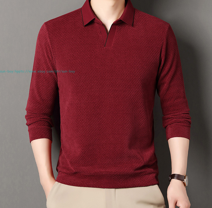 New Basic Turn-Down Collar T-Shirts Men's Casual Long Sleeve Vintage Buttom Tops gallery