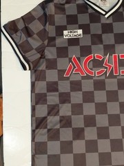 ACDC High Voltage Soccer Style Jersey Checkered V-neck Size XL Charcoal Black