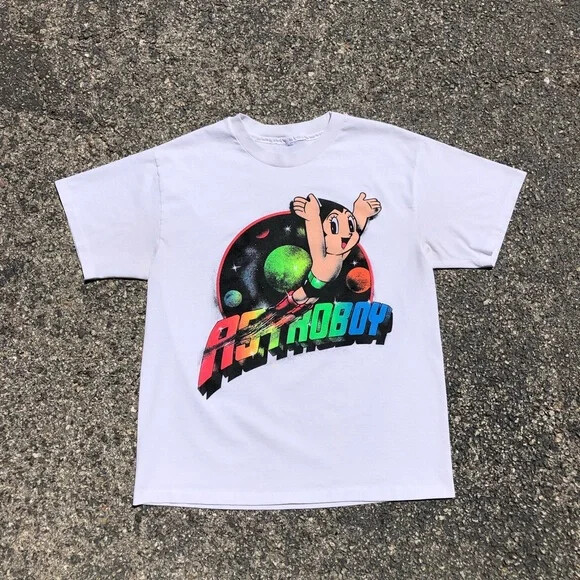 Vtg Astro Boy The Might Atom Cartoon Single Stitch Rainbow Graphic White Tee gallery