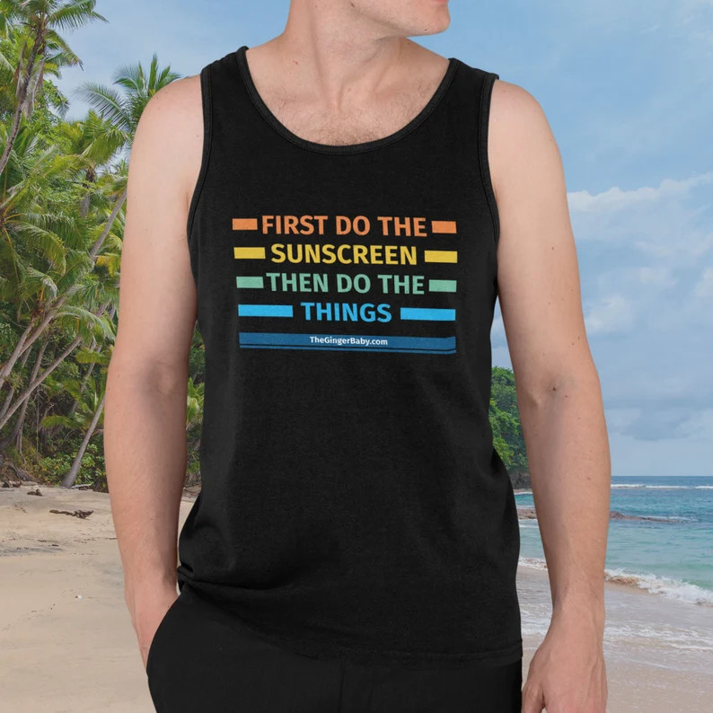 First Do The Sunscreen Funny Mens Summer Beach Tank Top Gift gallery