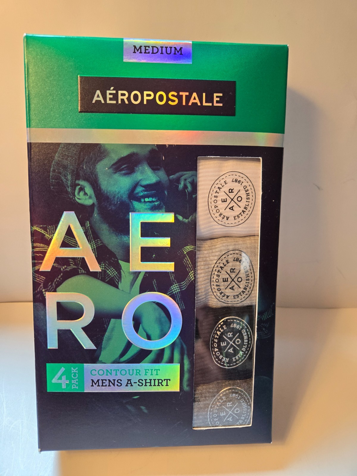AEROPOSTALE 4Pack Men Med Logo Ribbed Tanks A Shirt Black Charcoal Gray White gallery