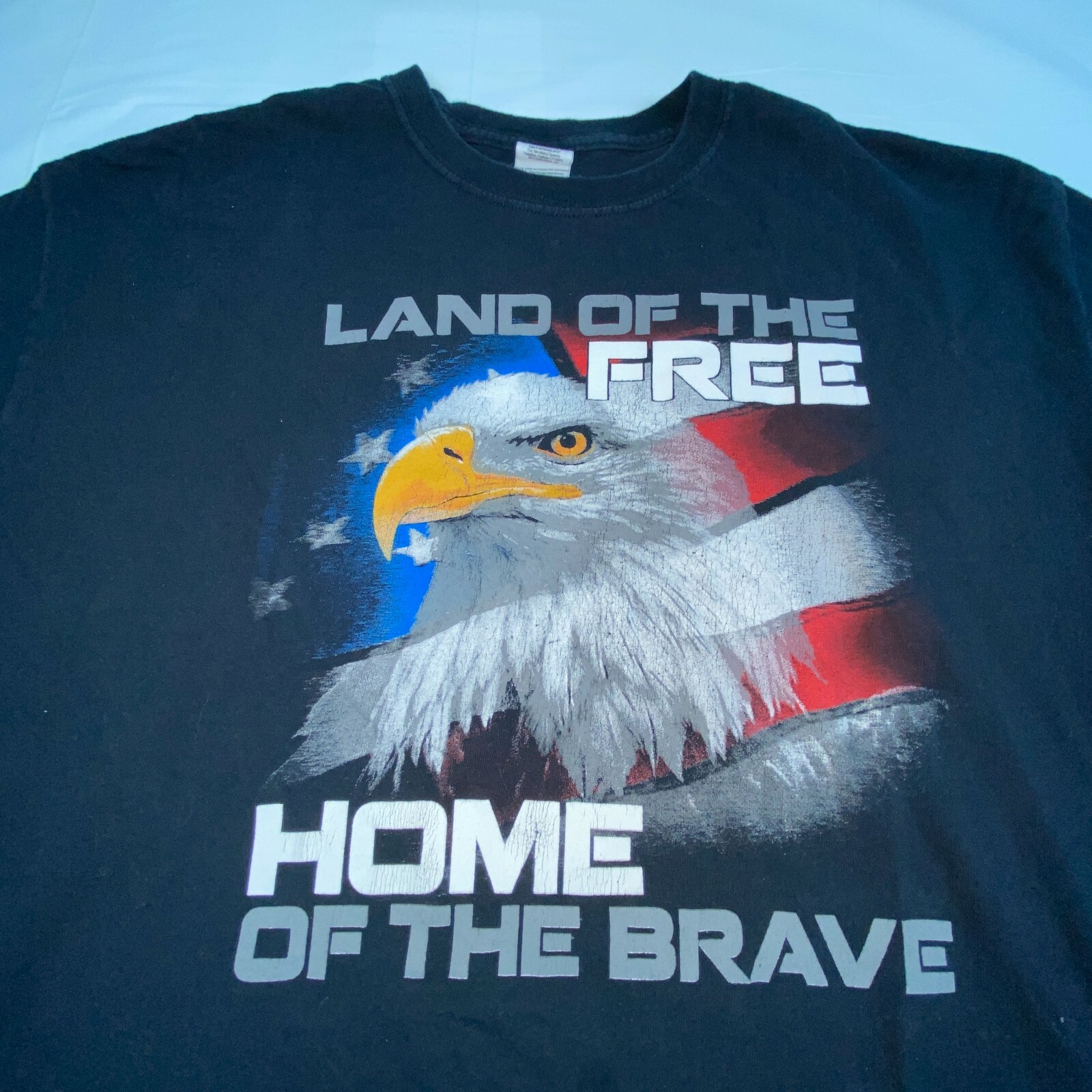 Land Of The Free Home Of The Brave T-Shirt Mens Size XL Blue Eagle/Flag gallery